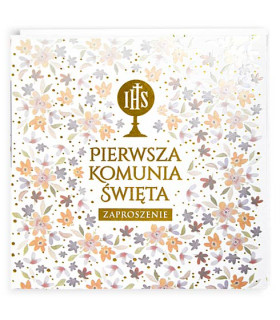 Zaproszenia Komunijne dla Dziewczynki pięknie zdobione zestaw 5 szt. PMZ135