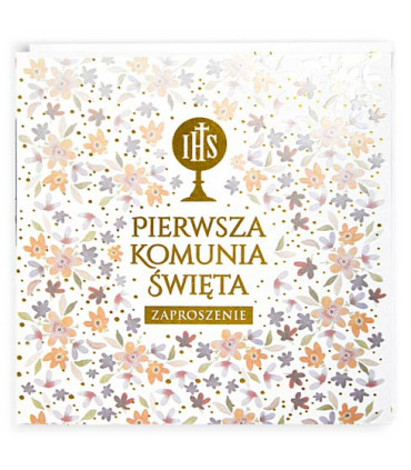 Zaproszenia Komunijne dla Dziewczynki pięknie zdobione zestaw 5 szt. PMZ135