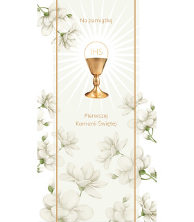 Kartka na Komunię zdobiona pergaminem, elegancka PM402