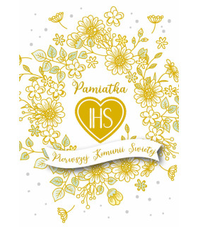 Kartka na Komunię pięknie zdobiona złoceniami DK1246