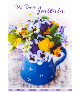 Kartka na Imieniny trójwymiarowy bukiet bratków 7M98