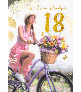 Kartka na 18 urodziny dla Dziewczyny rowerzystki M1026
