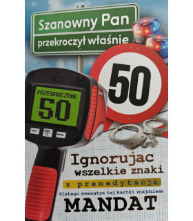 Kartka na 50 urodziny z mandatem dla mężczyzny  JCX215