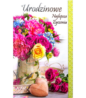 Kartka urodzinowa z życzeniami, pięknie zdobiona A6352