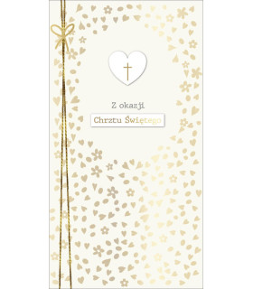 Kartka na Chrzest zdobiona złotą wstążeczką PM400