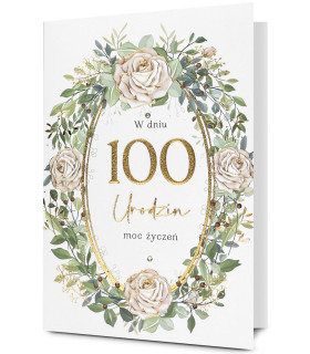 Kartka na 100 urodziny zdobiona złoceniami HM3268