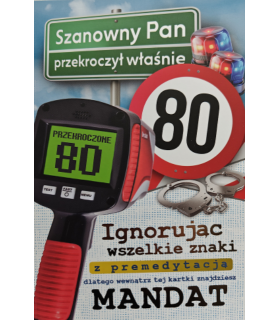 Kartka na 80 urodziny z mandatem dla Mężczyzny  JCX221