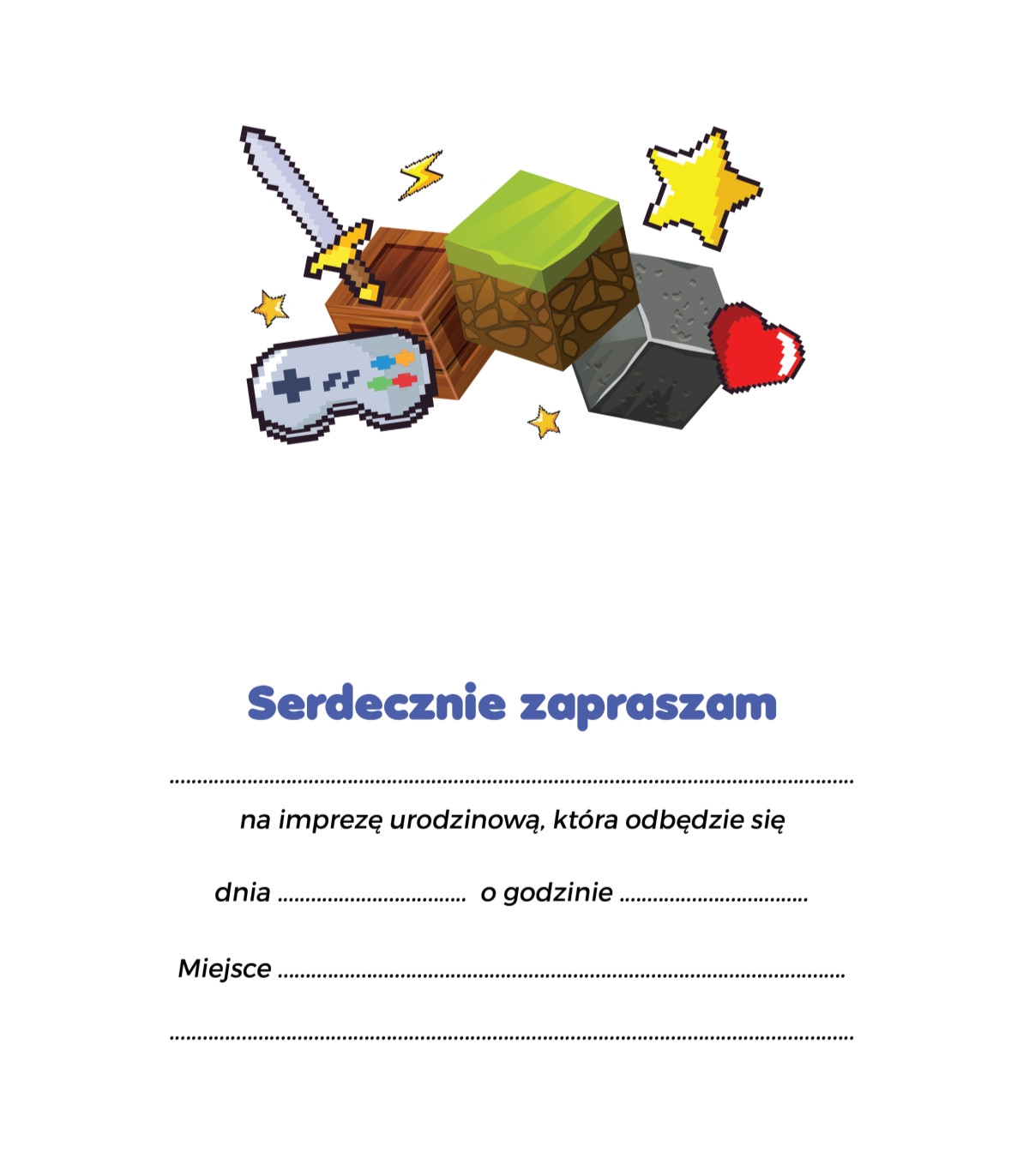 Zaproszenie na urodziny minecraft komplet 10 szt. z kopertami ZAY13