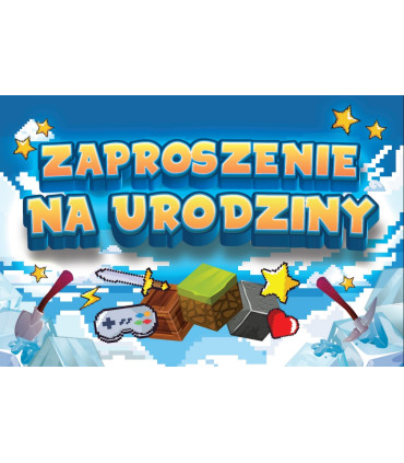 Zaproszenie na urodziny minecraft komplet 10 szt. z kopertami ZAY13