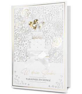 Kartka ślubna ażurowa, delikatnie zdobiona złoceniami HM3334
