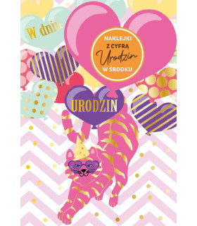 Kartka na Urodziny z Kotem z cyframi do naklejenia wieku DK1308