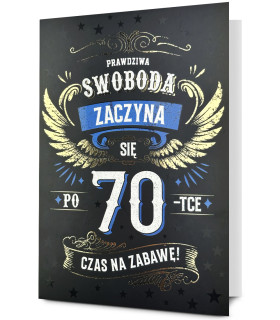 Kartka na 70 urodziny zabawna, z życzeniami HOLO23