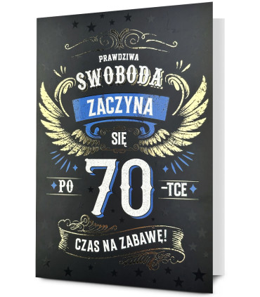 Kartka na 70 urodziny zabawna, z życzeniami HOLO23