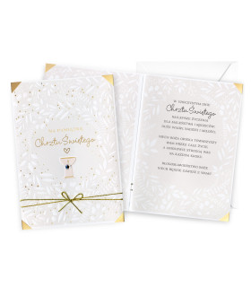 Kartka na Chrzest zdobiona złota wstążeczką i cyrkonią DK1294