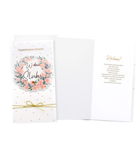Kartka na Ślub zdobiona złotą wstążeczką PM430