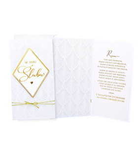 Kartka ślubna zdobiona złota wstążeczką  PM434