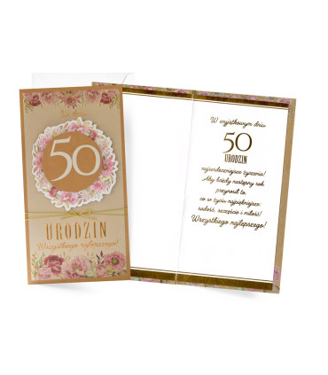 Kartka na 50 urodziny pięknie zdobiona, vintage PM416