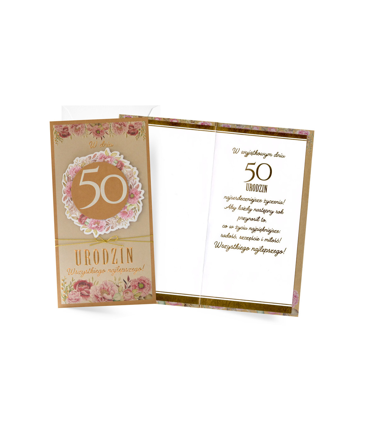 Kartka na 50 urodziny pięknie zdobiona, vintage PM416
