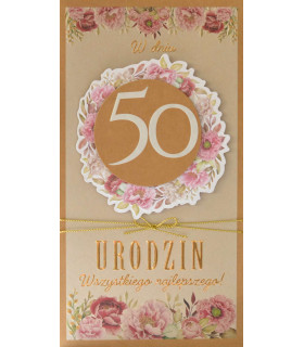 Kartka na 50 urodziny pięknie zdobiona, vintage PM416
