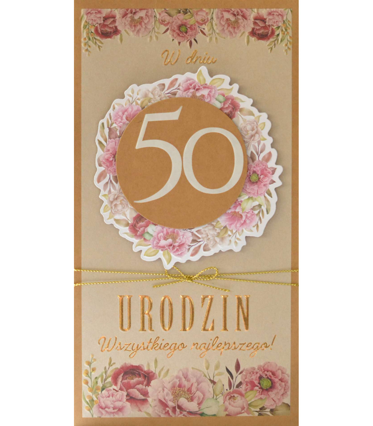 Kartka na 50 urodziny pięknie zdobiona, vintage PM416