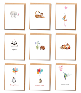 Mini Kartki mix 9 karnecików bilecików z kopertą LMZ1