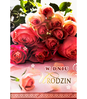 Kartka na urodziny dla Kobiety z bukietem róż 3D M1015