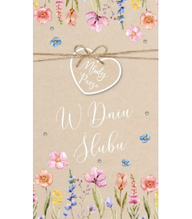 Kartka ślubna romantyczna, zdobiona cyrkoniami, boho KPAS278