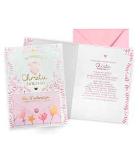 Kartka na Chrzest dla Dziewczynki, z kopertką na prezent DK1293