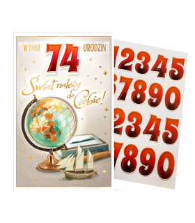 Kartka urodzinowa dla Podróżnika z cyframi do naklejenia wieku ABCR5
