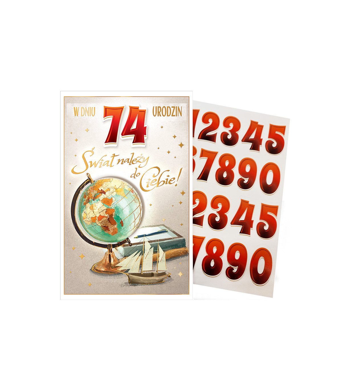 Kartka urodzinowa dla Podróżnika z cyframi do naklejenia wieku ABCR5