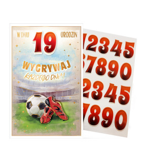 Kartka urodzinowa dla Piłkarza z cyframi do naklejenia wieku ABCR1