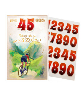 Kartka urodzinowa dla Rowerzysty z cyframi do naklejenia wieku ABCR2