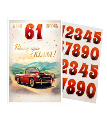 Kartka urodzinowa dla faceta z klasą, z cyframi do naklejenia wieku ABCR4