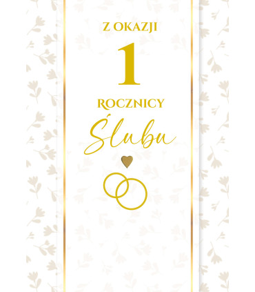 Kartka z okazji 1 rocznicy ślubu zdobiona złoceniami DK1333