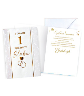 Kartka z okazji 1 rocznicy ślubu zdobiona złoceniami DK1333