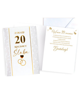 Kartka na 20 Rocznicę Ślubu pięknie zdobiona DK1337