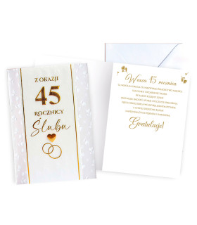 Kartka na 45 Rocznicę Ślubu zdobiona złoceniami DK1342