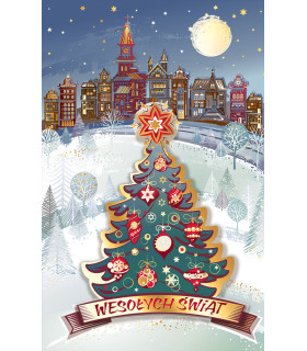 Kartka na Święta pięknie zdobiona Choinka ABBN7