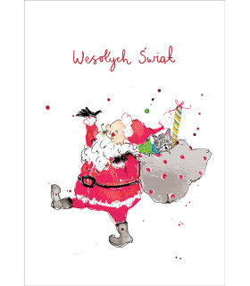 Kartka na Święta z Mikołajem, wesoła, artystyczna BNL38
