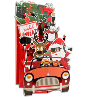 Kartka świąteczna z wesołym Mikołajem, przestrzenna 3D HM1171