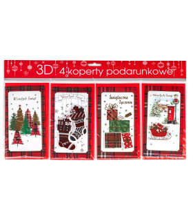 Koperty z etui na świąteczne prezenty bony, pieniądze zestaw 4 szt KPL1