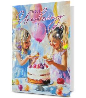 Kartka na urodziny dla Dziewczynki, słodka, urocza Holo37