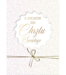 Kartka na Chrzest zdobiona złotą wstążeczką DK1388