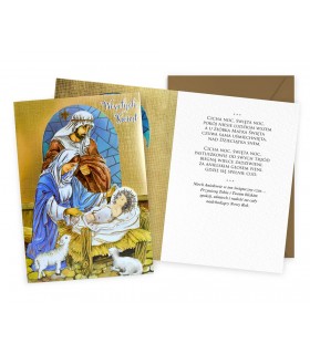 Kartka Religijna na Święta, pięknie zdobiona złoceniami DK1184