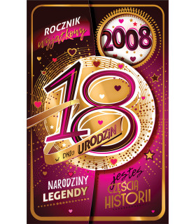 Kartka na 18 urodziny dla Dziewczyny urodzonej w 2008 r ABCR25