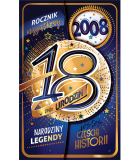 Kartka na 18 urodziny dla Chłopaka urodzonego w 2008 r ABCR26