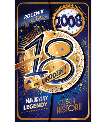Kartka na 18 urodziny dla Chłopaka urodzonego w 2008 r ABCR26