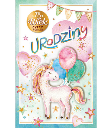 Kartka urodzinowa dla Dziewczynki z cyframi do naklejenia wieku ABCR17