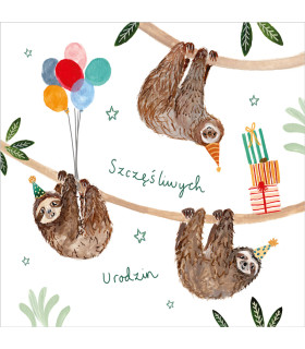 Kartka urodzinowa Leniwce, zabawna z życzeniami KWL39
