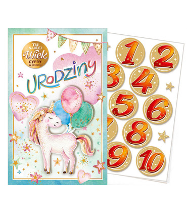 Kartka urodzinowa dla Dziewczynki z cyframi do naklejenia wieku ABCR17